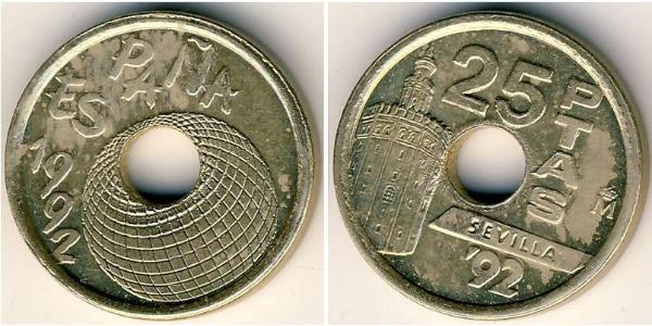 25 Песета Королевство Испания (1976 - ) Бронза/Никель Хуан Карлос I (1938 - )