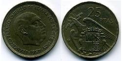 25 Песета Франкистская Испания (1936 - 1975) Никель/Медь 
