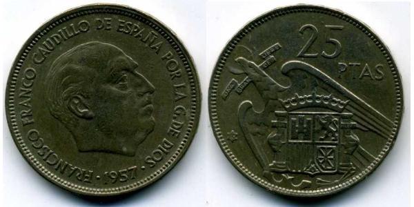 25 Песета Франкистская Испания (1936 - 1975) Никель/Медь 