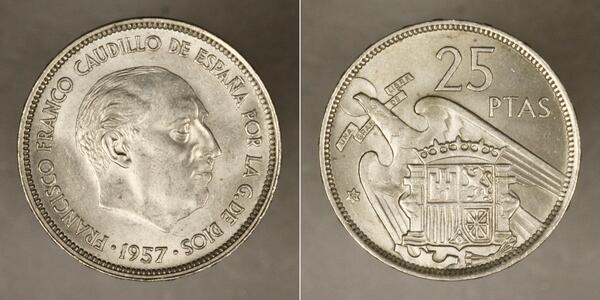 25 Песета Франкистская Испания (1936 - 1975) Никель/Медь Франко, Франсиско(1892 – 1975)