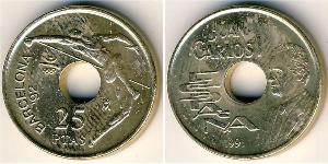 25 Песета Королівство Іспанія (1976 - ) Нікель/Бронза Хуан Карлос I (1938 - )