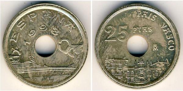 25 Песета Королівство Іспанія (1976 - ) Нікель/Бронза Хуан Карлос I (1938 - )