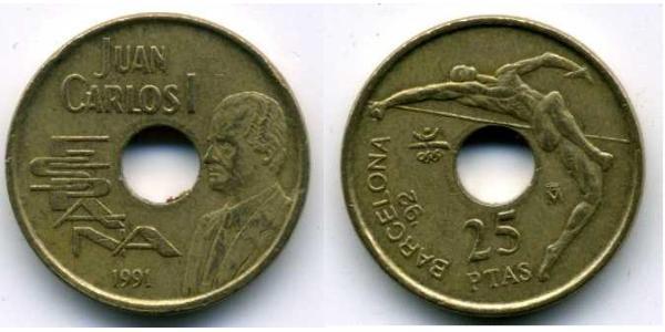 25 Песета Королівство Іспанія (1976 - ) Нікель/Бронза Хуан Карлос I (1938 - )