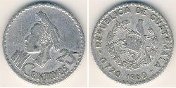 25 Сентаво Республіка Ґватемала (1838 - ) Срібло 