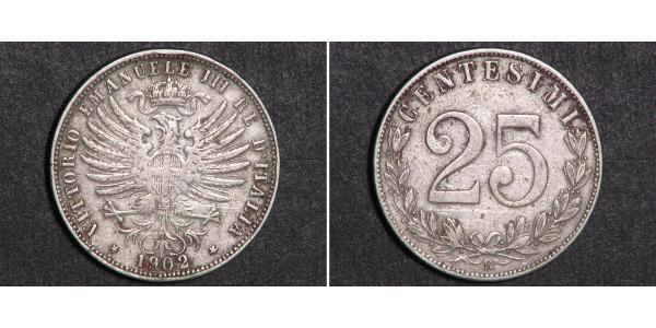 25 Сентесимо Kingdom of Italy (1861-1946) Серебро Виктор Эммануил III (1869 - 1947)