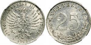 25 Сентесімо Kingdom of Italy (1861-1946) Срібло Віктор Емануїл III (1869 - 1947)