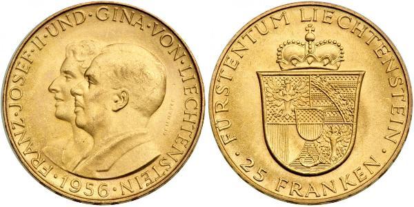 25 Франк Ліхтенштейн Золото Franz Joseph II, Prince of Liechtenstein (1938 - 1989) 