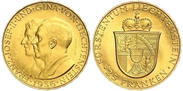 25 Франк Ліхтенштейн Золото Franz Joseph II, Prince of Liechtenstein (1938 - 1989) 