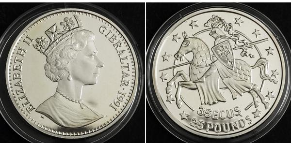 25 Фунт / 35 Экю Гибралтар Серебро Елизавета II (1926-2022)