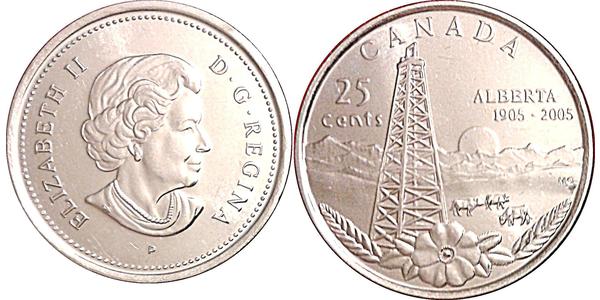 25 Цент Канада Медь Елизавета II (1926-2022)