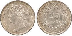 25 Цент Британский Гондурас (1862-1981) Серебро Виктория (1819 - 1901)