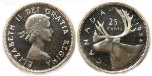 25 Цент Канада Серебро Елизавета II (1926-2022)