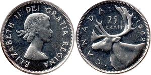 25 Цент Канада Серебро Елизавета II (1926-2022)