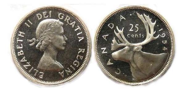 25 Цент Канада Серебро Елизавета II (1926-2022)