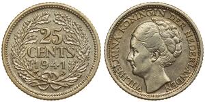 25 Цент Королевство Нидерланды (1815 - ) Серебро Вильгельмина(1880 - 1962)
