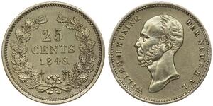 25 Цент Королевство Нидерланды (1815 - ) Серебро Виллем II (1792 - 1849)
