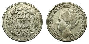 25 Цент Королевство Нидерланды (1815 - ) Серебро Вильгельмина(1880 - 1962)
