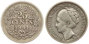 25 Цент Королевство Нидерланды (1815 - ) Серебро Вильгельмина(1880 - 1962)