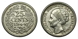 25 Цент Королевство Нидерланды (1815 - ) Серебро Вильгельмина(1880 - 1962)
