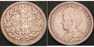 25 Цент Королевство Нидерланды (1815 - ) Серебро Вильгельмина(1880 - 1962)