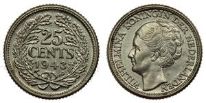 25 Цент Королевство Нидерланды (1815 - ) Серебро Вильгельмина(1880 - 1962)