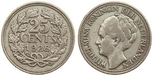25 Цент Королевство Нидерланды (1815 - ) Серебро Вильгельмина(1880 - 1962)