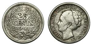 25 Цент Королевство Нидерланды (1815 - ) Серебро Вильгельмина(1880 - 1962)