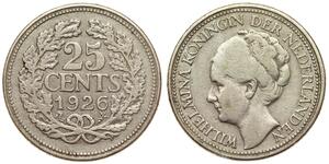 25 Цент Королевство Нидерланды (1815 - ) Серебро Вильгельмина(1880 - 1962)