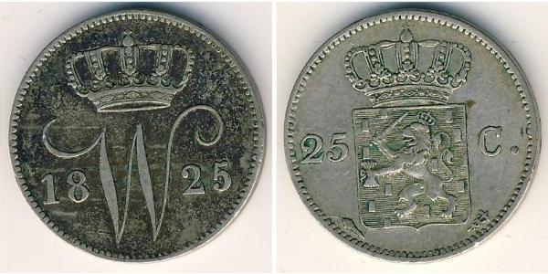 25 Цент Королевство Нидерланды (1815 - ) Серебро William I of the Netherlands (1772 - 1843)