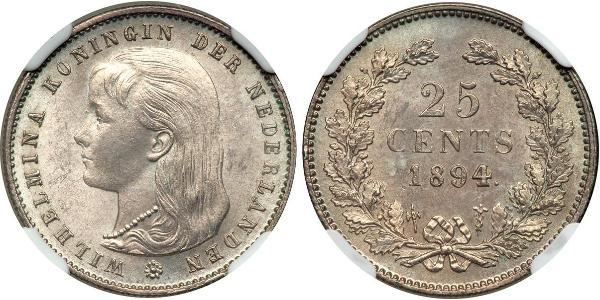 25 Цент Королевство Нидерланды (1815 - ) Серебро Вильгельмина(1880 - 1962)