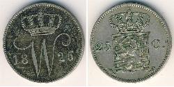25 Цент Королівство Нідерланди (1815 - ) Срібло William I of the Netherlands (1772 - 1843)