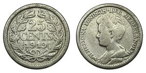 25 Цент Королівство Нідерланди (1815 - ) Срібло Вільгельміна (королева Нідерландів)(1880 - 1962)