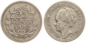 25 Цент Королівство Нідерланди (1815 - ) Срібло Вільгельміна (королева Нідерландів)(1880 - 1962)