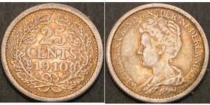 25 Цент Королівство Нідерланди (1815 - ) Срібло Вільгельміна (королева Нідерландів)(1880 - 1962)
