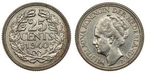 25 Цент Королівство Нідерланди (1815 - ) Срібло Вільгельміна (королева Нідерландів)(1880 - 1962)