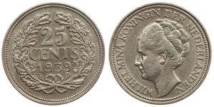 25 Цент Королівство Нідерланди (1815 - ) Срібло Вільгельміна (королева Нідерландів)(1880 - 1962)