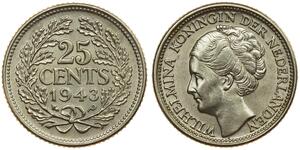 25 Цент Королівство Нідерланди (1815 - ) Срібло Вільгельміна (королева Нідерландів)(1880 - 1962)