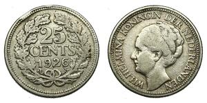 25 Цент Королівство Нідерланди (1815 - ) Срібло Вільгельміна (королева Нідерландів)(1880 - 1962)