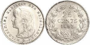 25 Цент Королівство Нідерланди (1815 - ) Срібло Вільгельміна (королева Нідерландів)(1880 - 1962)
