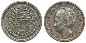 25 Цент Королівство Нідерланди (1815 - ) Срібло Вільгельміна (королева Нідерландів)(1880 - 1962)