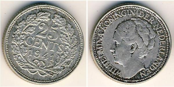 25 Цент Королівство Нідерланди (1815 - ) Срібло Вільгельміна (королева Нідерландів)(1880 - 1962)