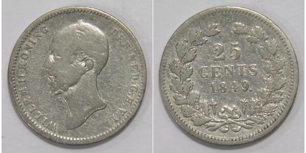 25 Цент Королівство Нідерланди (1815 - ) Срібло William II of the Netherlands (1792 - 1849)