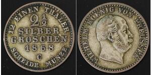 2 1/2 Grosh Reino de Prusia (1701-1918) Plata Wilhelm I, German Emperor (1797-1888)
