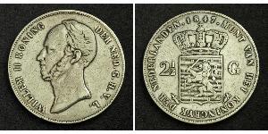 2 1/2 Gulden Royaume des Pays-Bas (1815 - ) Argent Guillaume II des Pays-Bas (1792 - 1849)