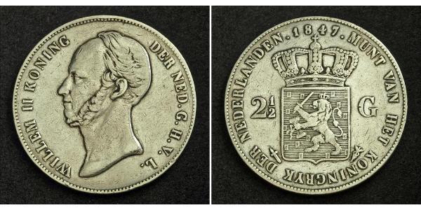 2 1/2 Gulden Regno dei Paesi Bassi (1815 - ) Argento Guglielmo II dei Paesi Bassi (1792 - 1849)