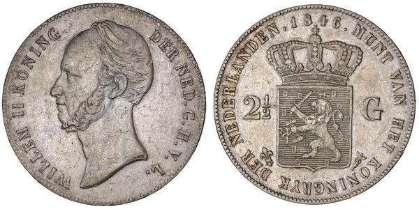 2 1/2 Gulden Regno dei Paesi Bassi (1815 - ) Argento Guglielmo II dei Paesi Bassi (1792 - 1849)