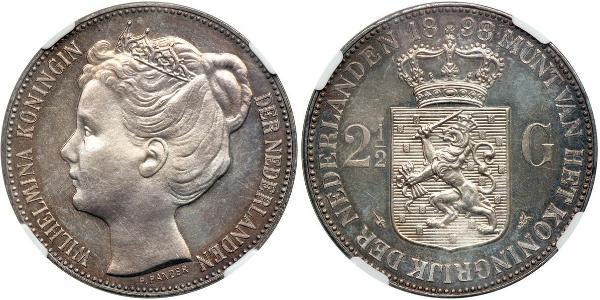 2 1/2 Gulden Regno dei Paesi Bassi (1815 - ) Argento Guglielmina dei Paesi Bassi(1880 - 1962)