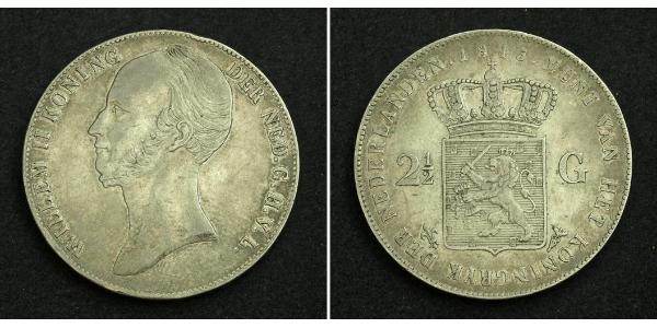 2 1/2 Gulden Regno dei Paesi Bassi (1815 - ) Argento Guglielmo II dei Paesi Bassi (1792 - 1849)