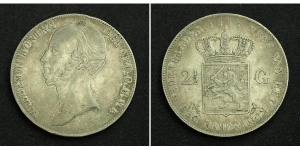 2 1/2 Gulden Regno dei Paesi Bassi (1815 - ) Argento Guglielmo II dei Paesi Bassi (1792 - 1849)