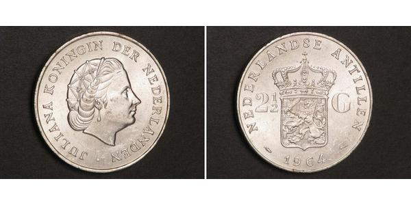 2 1/2 Gulden Antillas Neerlandesas (1954 – 2010) Plata Juliana of the Netherlands (1909 – 2004)